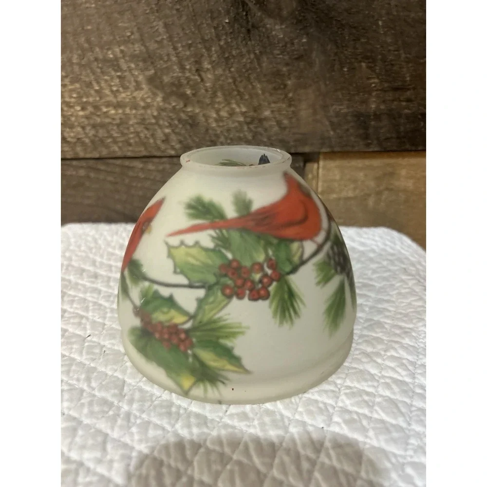 Vintage Lamp Shade Red Cardinals Holly Pine Cones  Hand Painted